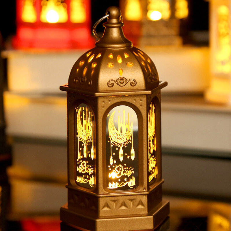 Eid Mubarak latarnia dekoracyjna przenośna imitacja świateł LED wisząca latarenka do świąteczne dekoracje w domu