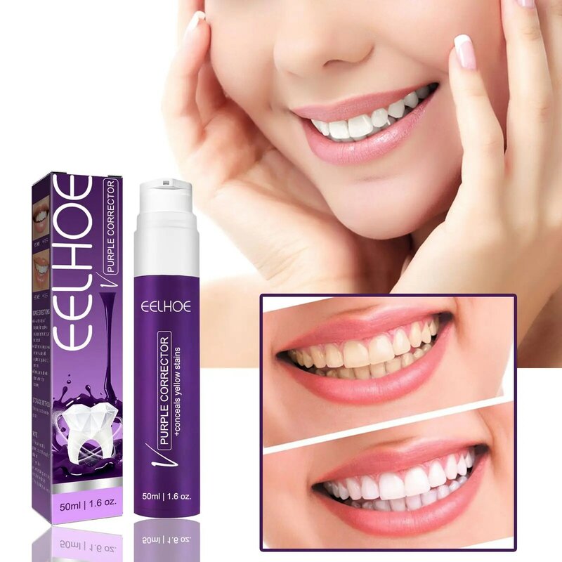 Pemutih gigi V34 pasta gigi ungu korektor warna membersihkan produk Oral noda asap rongga gigi menghilangkan pemutih S7W4