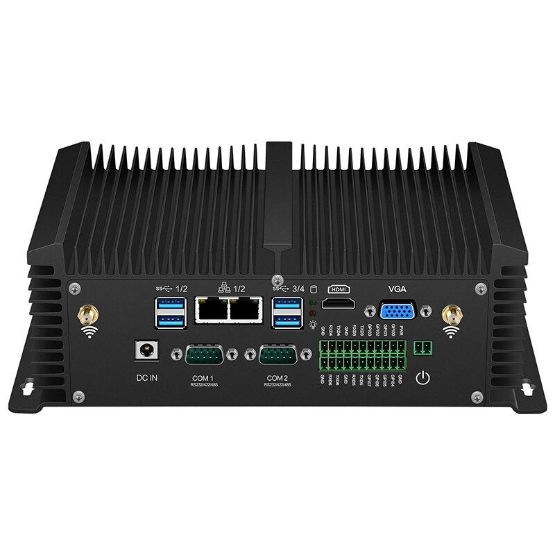 Quạt Không Cánh Công Nghiệp Máy Tính Mini PC Intel Core I5 8250U I7 8550U RS232/422/485 Dual Ethernet HDMI VGA GPIO WiFi 4G LTE Windows Linux