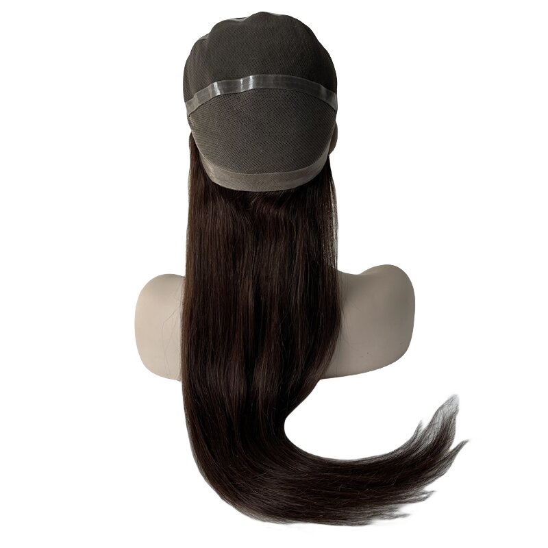 Wig medis rambut manusia Virgin Brasil 26 inci warna kepadatan 180% #4 renda penuh lurus halus dengan Wig Perimeter PU