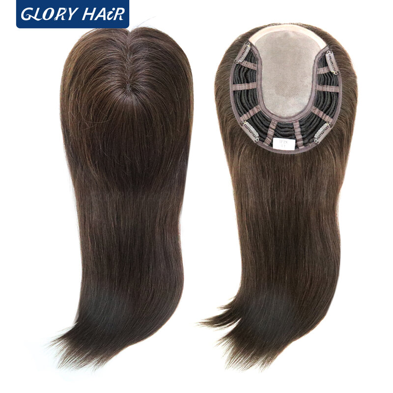 GLORYHAIR-TP18-Topper per capelli umani Remy cinese per donna 14 pollici Toupee dritto naturale donna 3 fermagli per capelli su pezzi di capelli