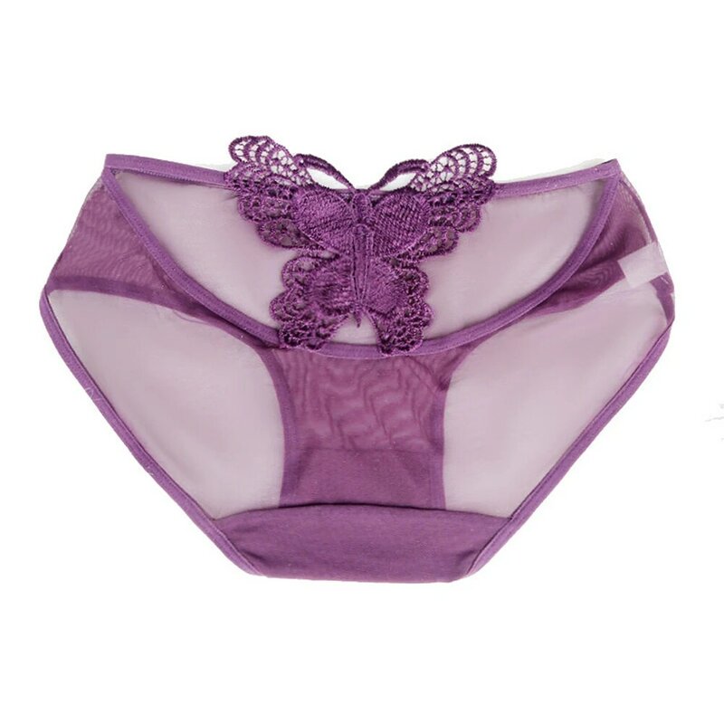 Ropa interior Sexy para mujer, bragas transparentes de gasa transparente, encaje bordado de mariposa, tentación, lencería erótica