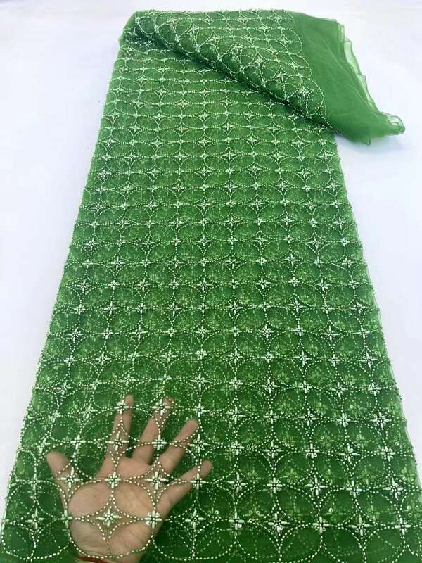Tela de encaje con cuentas pesadas africanas de lujo, Material de tela 3D de tul con lentejuelas nigerianas de alta calidad para coser en bodas, 2024