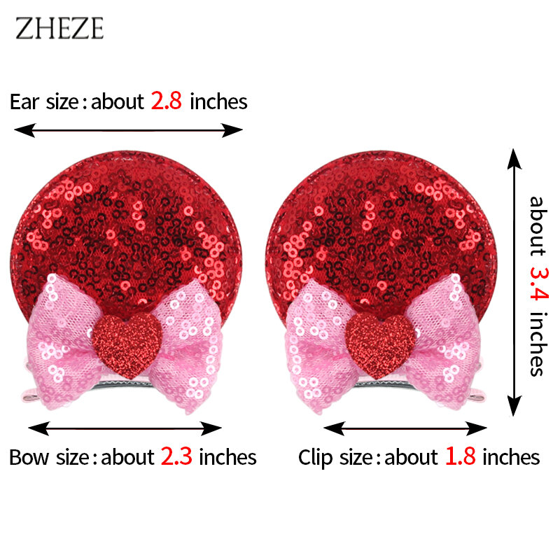 2024 Christmas 2.8"Mouse Ears Hair Clips For Children Sequins Bow Hairpins Girls Festival Party DIY Hair Accessories