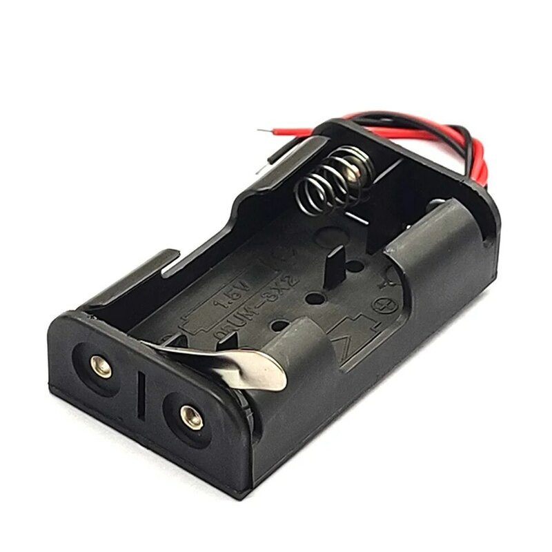 2AA Battery Holder Plastic Case AA Battery Box AA Battery Case Black With Metal Plate Robot Experiment DIY