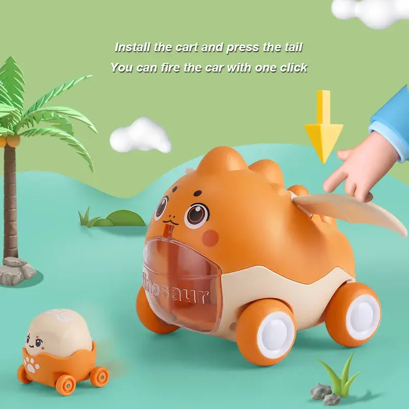 Dinossauro bonito inércia inércia carro para crianças, brinquedo de desenho animado para o bebê, imprensa, brinquedos da primeira infância para bebês