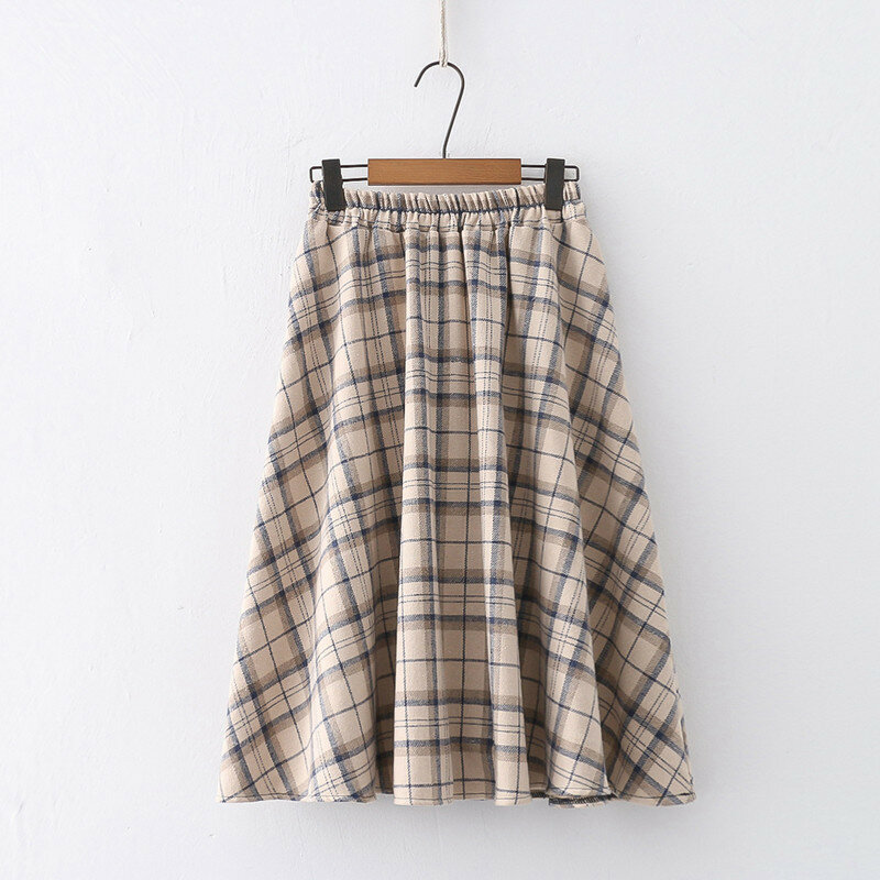 Falda acampanada elástica de estilo japonés para mujer, falda A cuadros de viento universitario, fresca y elegante, venta al por mayor