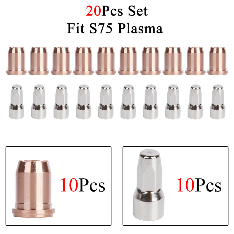 Punta de boquilla de electrodo, consumibles de antorcha de cortador de Plasma, 20 piezas, S74, S75, C70, S105, PR0117, 1,0mm/1,2mm, PKG/20