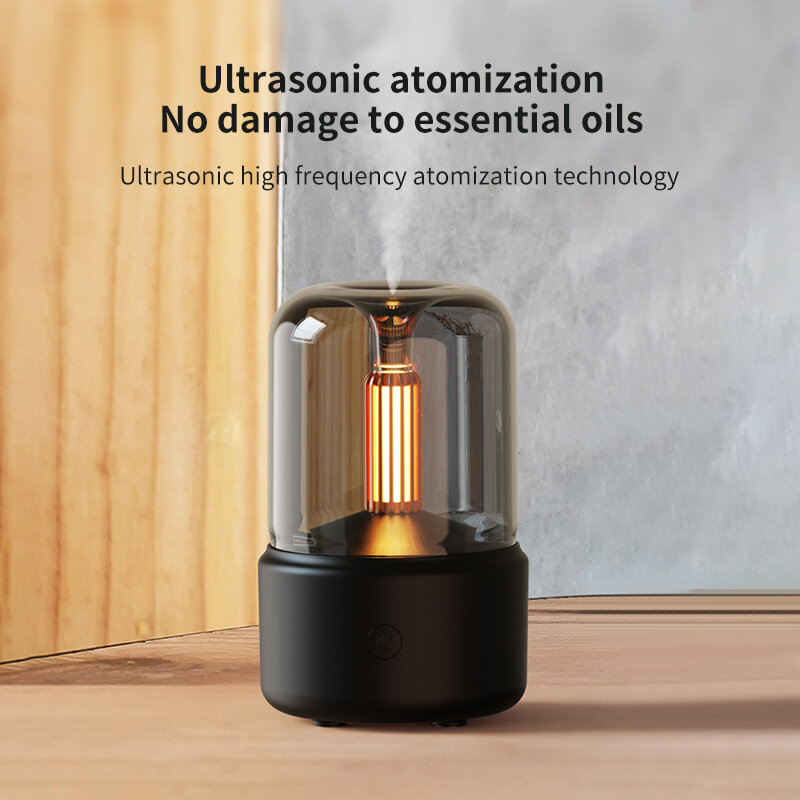 Difusor portátil do óleo essencial do aroma do USB, névoa fresca, luz da vela, mini humidificador do ar, H2o