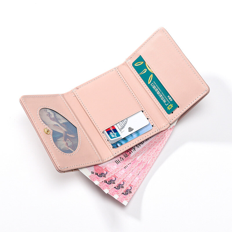 การ์ตูนน่ารักใหม่กระเป๋าใส่บัตรหนังกระเป๋าสตางค์ใบสั้น PU สำหรับผู้หญิงกระเป๋าพับขนาดเล็ก dompet koin กระเป๋าเก็บบัตรคลัตช์ Porte Monnaie