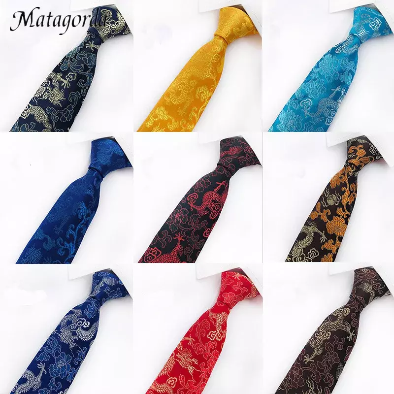 Upscale  Tie Luxury Embroidery Man Necktie Mascot Chinese Dragon Pattern Neckwear Wedding Groom Gravata Men Accessories