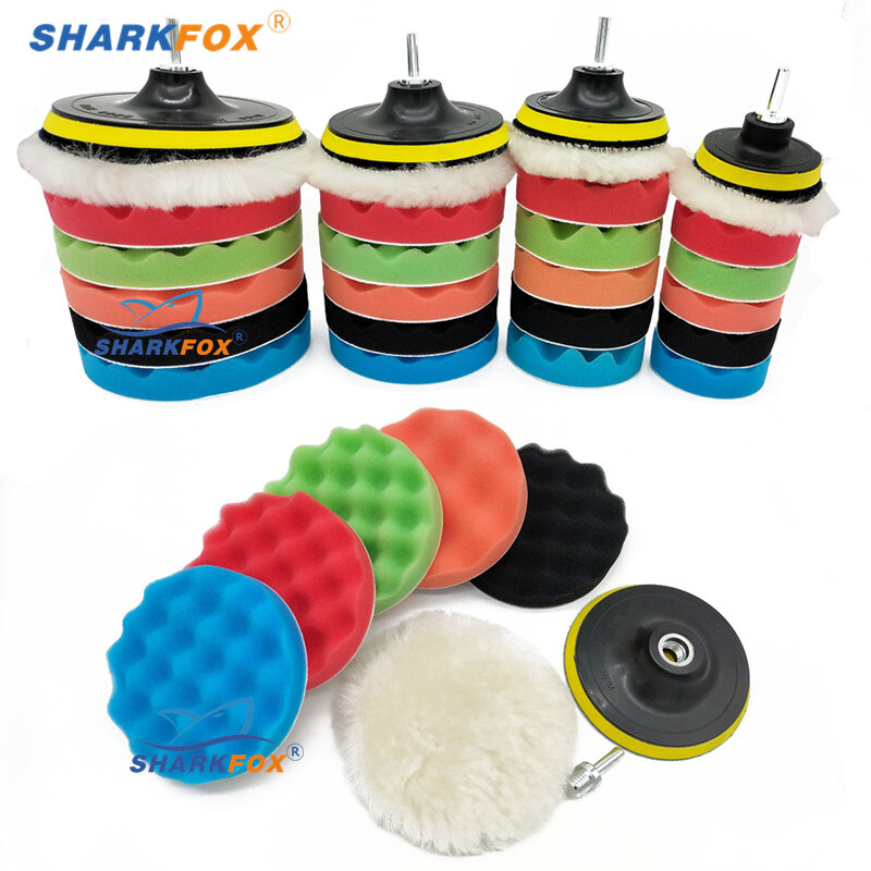 Sharkfox-Car Polishing Sponge Pads Kit Almofada De Espuma, Kit Buffer, Máquina De Polimento, Almofadas De Cera Para Automóvel, Motocicleta, Veículo Motorizado