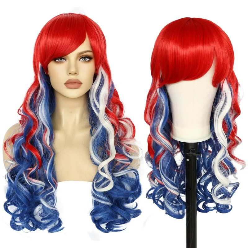 Women Rainbow Colorful Lolita Cosplay Harajuku Wigs Girl Role Playing Costumes Long Curly Hair Wig For Party Club Stage