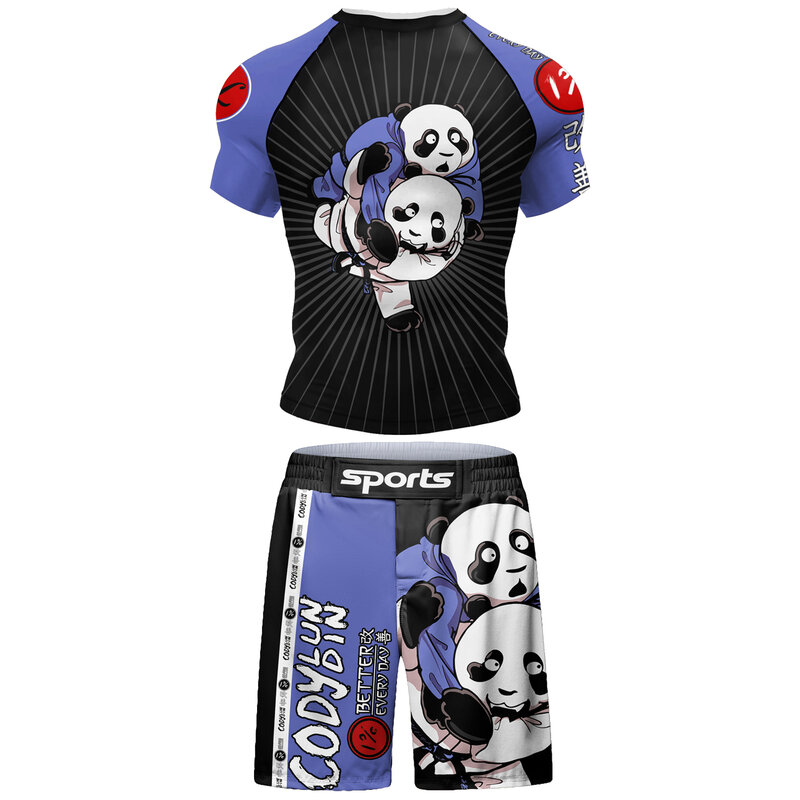 Спортивный костюм 2 в 1 для ММА, футболки и шорты для муай-тай, плотные бразильские шорты Jiu-Jitsu Rashguard с цифровым принтом, Мужская одежда для спортзала и фитнеса
