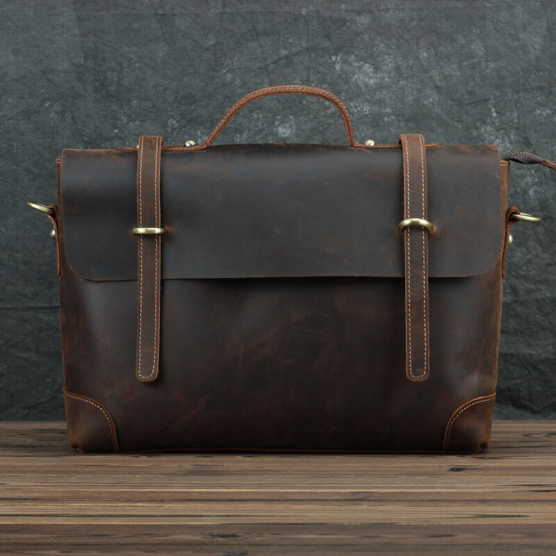 Newsbird – serviette en cuir véritable pour hommes, sac à bandoulière, fourre-tout de travail, couche supérieure, 14 pouces