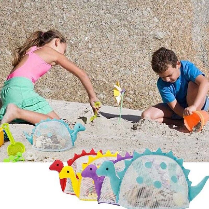 Tas selempang luar ruangan berbentuk pasir dinosaurus anak wadah mainan tas penyimpanan jala tas pantai tas bahu anak-anak