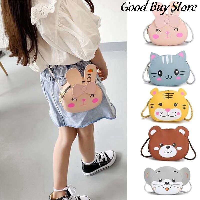 Mini Cute Purse Children Kids Leather Handbag Lovely Animal Shoulder Bag Rabbit Bear Cat Tiger Crossbody Bags Small Strap Wallet