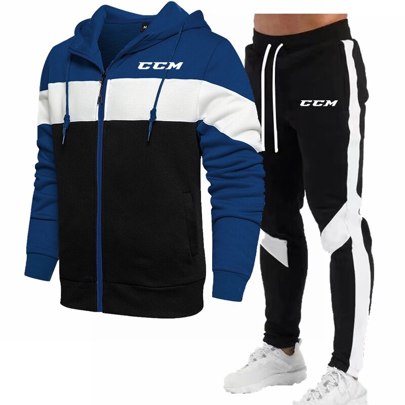 2024 New Fall Winter Fleece Warm Men's Tracksuit Hoodies Pants Two Piece Sets Sports Suit CCM Fashion Trend Streetwear Eurocode