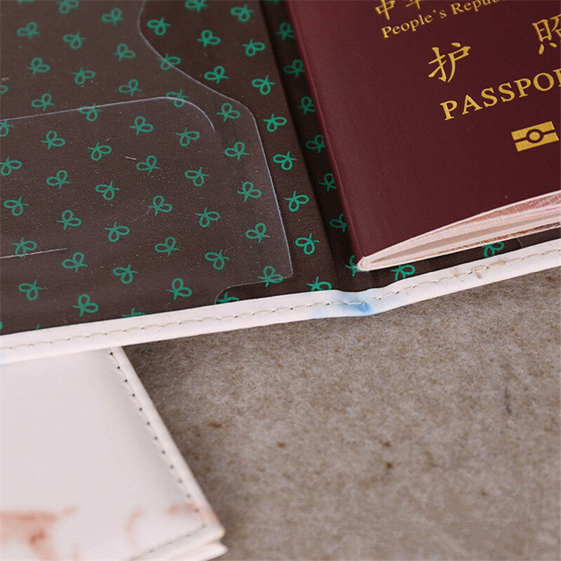 Funda de pasaporte de cuero sintético para hombre y mujer, Cartera de cuero sintético, estilo Mármol, tarjetero de crédito, bolso de viaje
