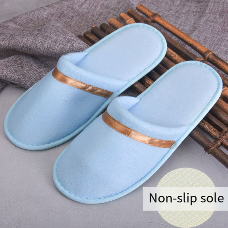 รองเท้าแตะผ้าคอรัลฟลีซนุ่มอุ่นกันลื่นสีล้วนแบบใช้แล้วทิ้งรวมทุกอย่างล้างทำความสะอาดได้สำหรับแขก