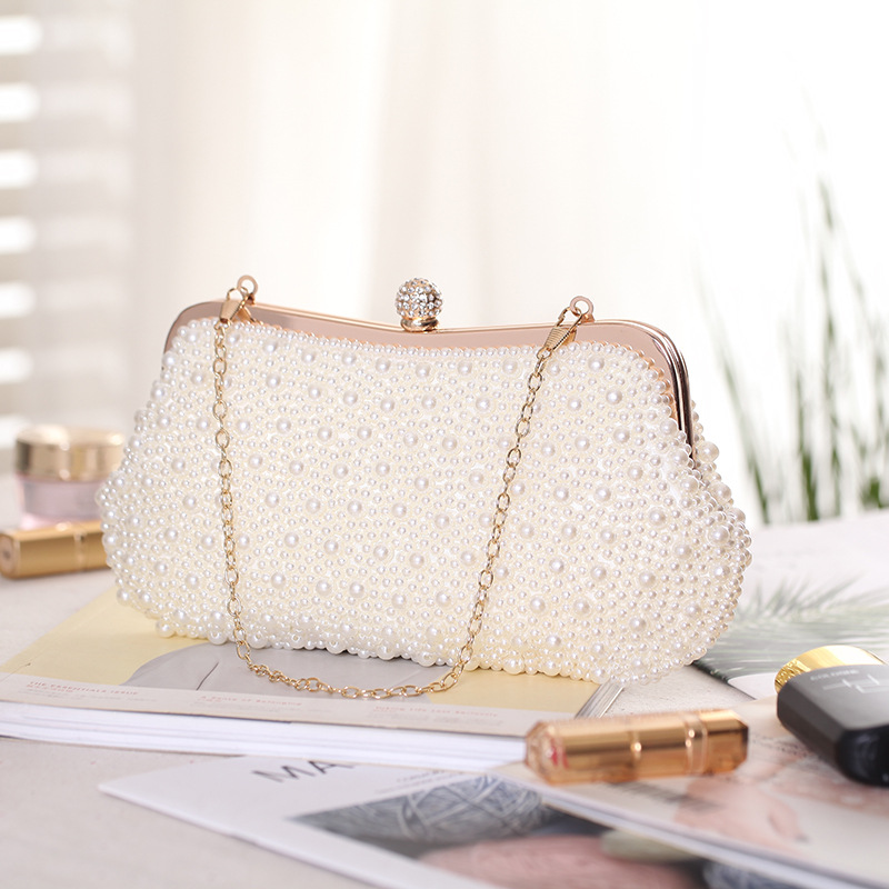 Women's Elegant Beaded Coral Handbag Retro Frame Bag Luxury Clutch Bag Evening Party Pearl Purses Fashion Glitter Hand Bag 2024