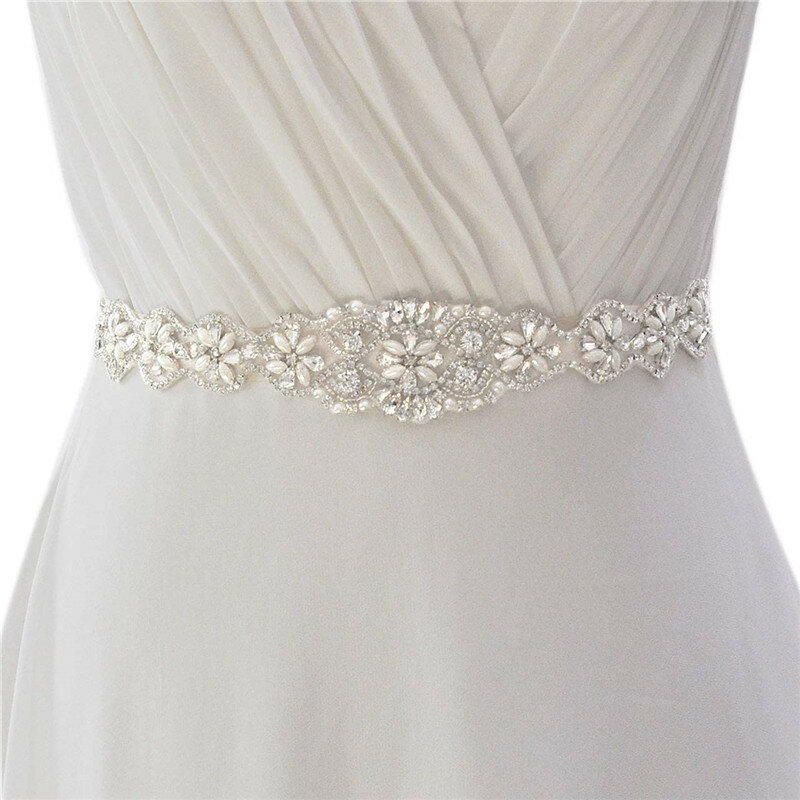 Bridal Belts Bling Wedding Women Handmade Jewelry Silver Rhinestone Pearl Crystal Sparkly Party Formal Dress Diamond Bride Sash