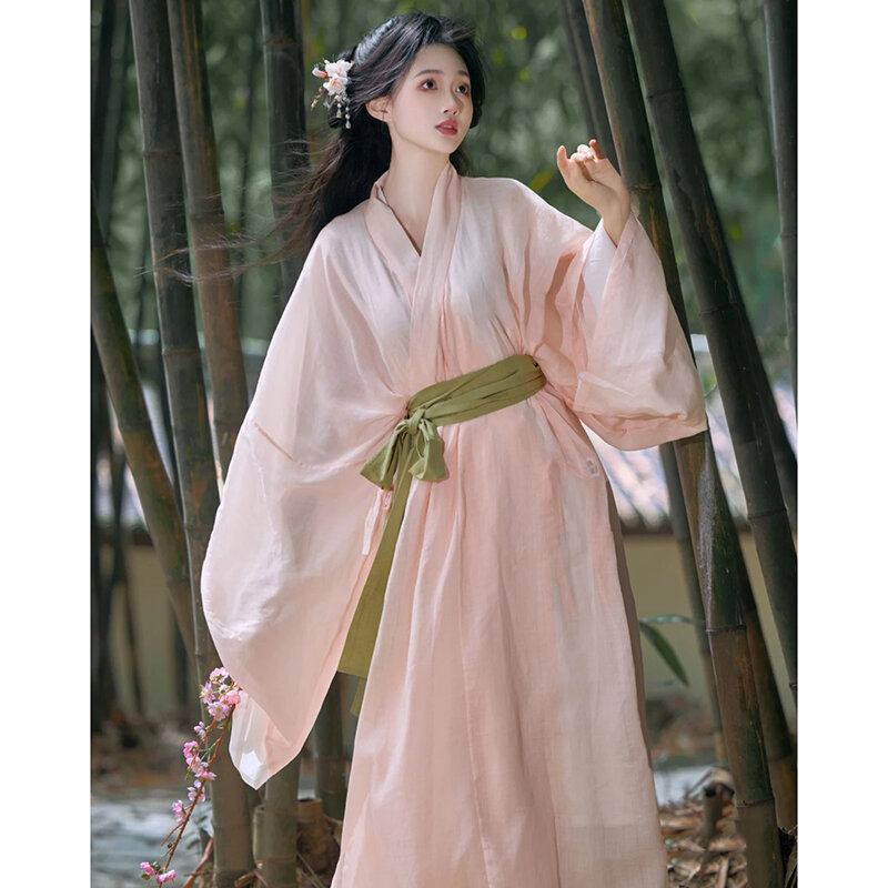 Vêtements Han pour femmes, costume de prairie rose, col croisé, veste et robe à la taille, flux traditionnel, nickel é, jupe à manches larges