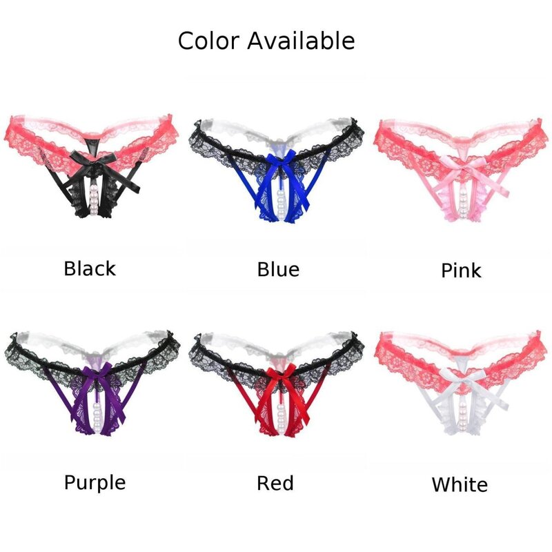 G-string Women Lace Sexy Underwear Open Crotch Pearly Thong Panties Briefs Hot Lady Adult Female Crotchless Outfit Lingerine