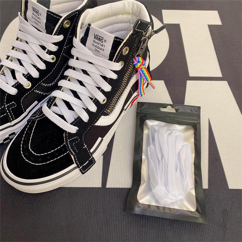 Wysokiej jakości jednokolorowe sznurówki z płaskim dunkiem sneakersy wysokie płócienne buty do koszykówki białe buty sznurki akcesoria