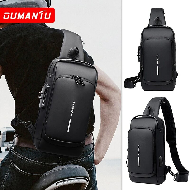 Men's Multifunction Anti-theft USB Shoulder Bag Man Crossbody Cross Body Travel Sling Chest Bags Pack Messenger Pack For Male
