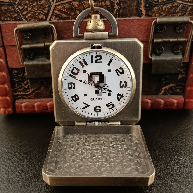 Steampunk-대형 빈티지 쿼츠 시계, 물음표 패턴 목걸이 시계 체인 고리 시계