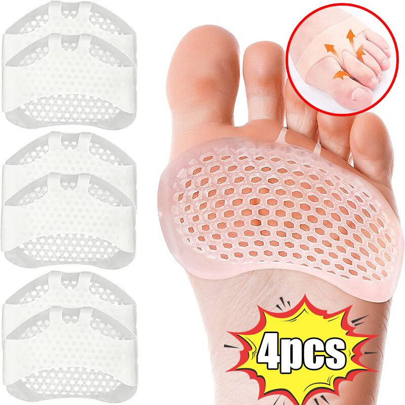 4pcs Silicone Metatarsal Pads Toe Separator Pain Relief Foot Pads Orthotics Foot Massage Insoles Forefoot Socks Foot Care Tool