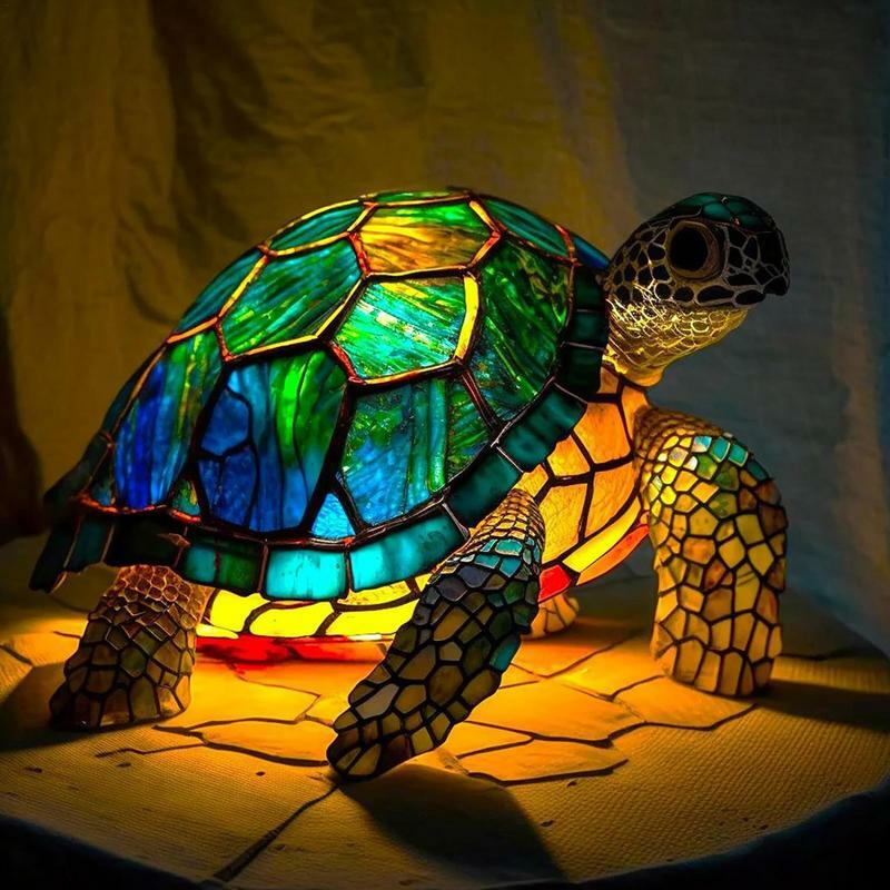 Animal Series Table Lamp Colorful Dragon Wolf Dolphin Sea Turtle Stained Night Light Bedside Lamp Living Room Bedroom Decoration