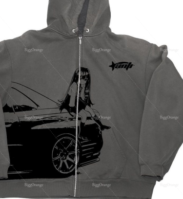 American car girl pattern printed sweater dark series printed hoodie 2022 new personality trend top