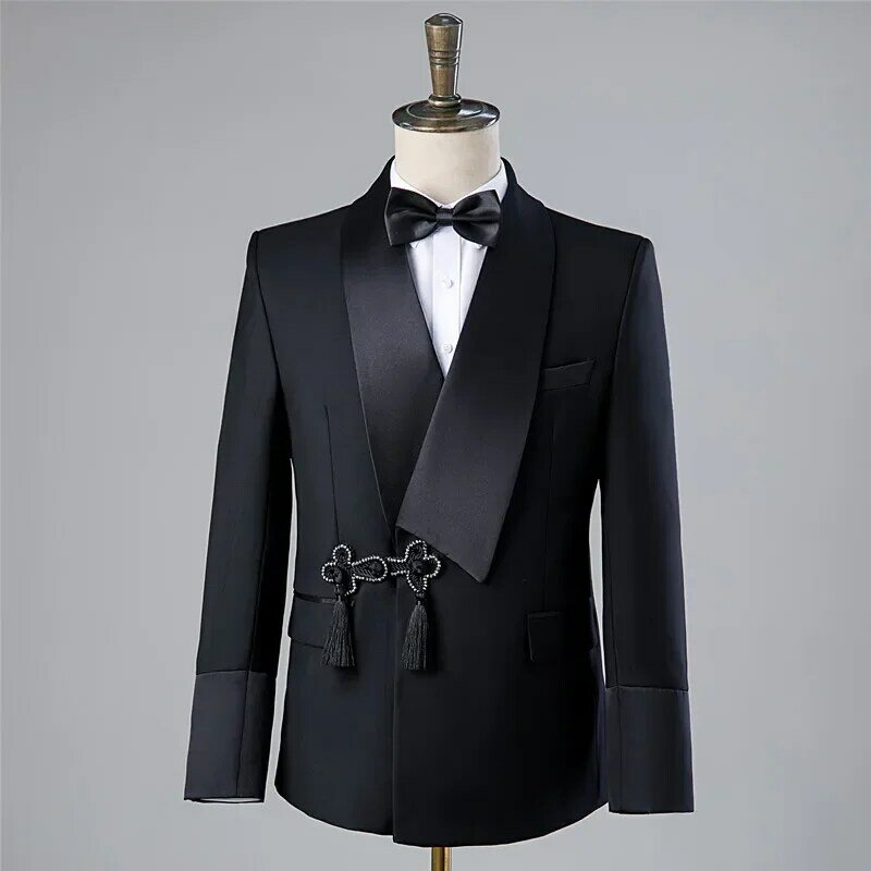 H269 Suit buckle retro dress green fruit collar men's Chinese style