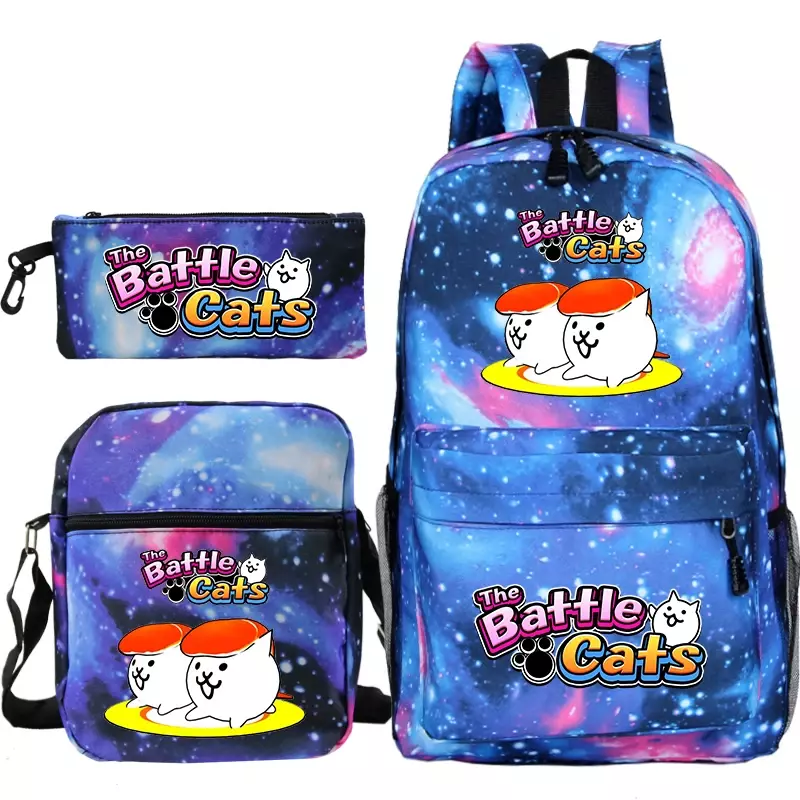 The Battle Cats Print Backpack 3pcs Set Kids School Bags Shoulder Bag Travel Book Bag boys girls Large Capacity Backpack Pen Bag