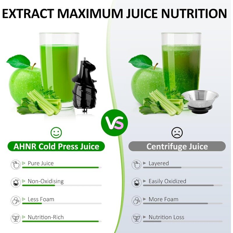 AHNR Cold Press Juicer Machines,300W Slow Masticating Juicer Machines Vegetable and Fruit with 3.54" Large Feed Chute