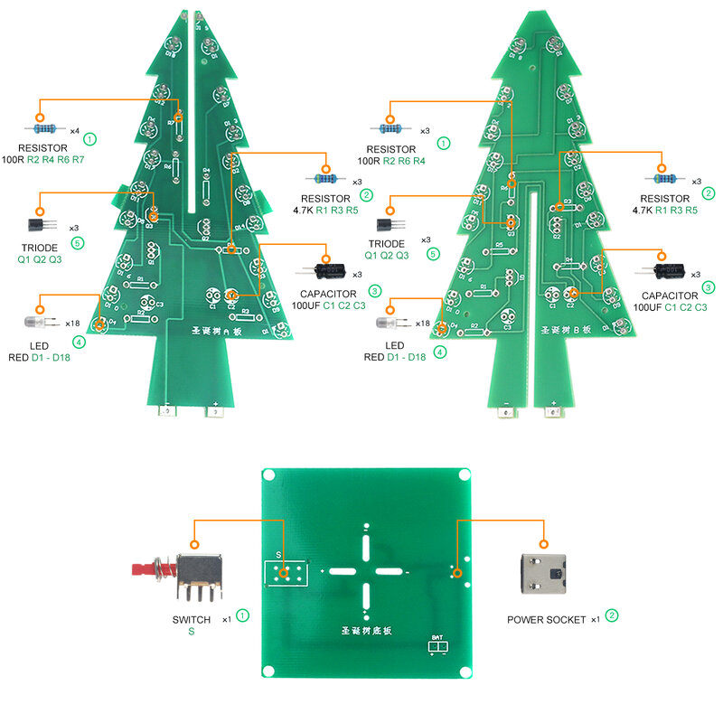 Набор электроники DWC для самостоятельной сборки, 3D набор для пайки рождественской елки, Электронная научная сборка, 3 цвета/7 цветов