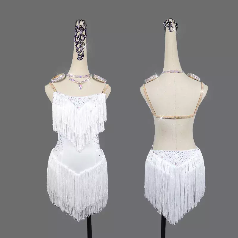 Robe de brevLatine à Franges pour Fille et Femme, Costume de Spectacle, Salsa, Strass, Salle de Bal, 2024