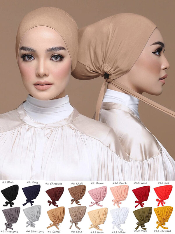 Topi Hijab Batin Turban Muslim Islam Dapat Disesuaikan Syal Bawah Topi Pelindung Lembut Jersey Ketat Jilbab Tabung Topi Turbante Mujer Topi