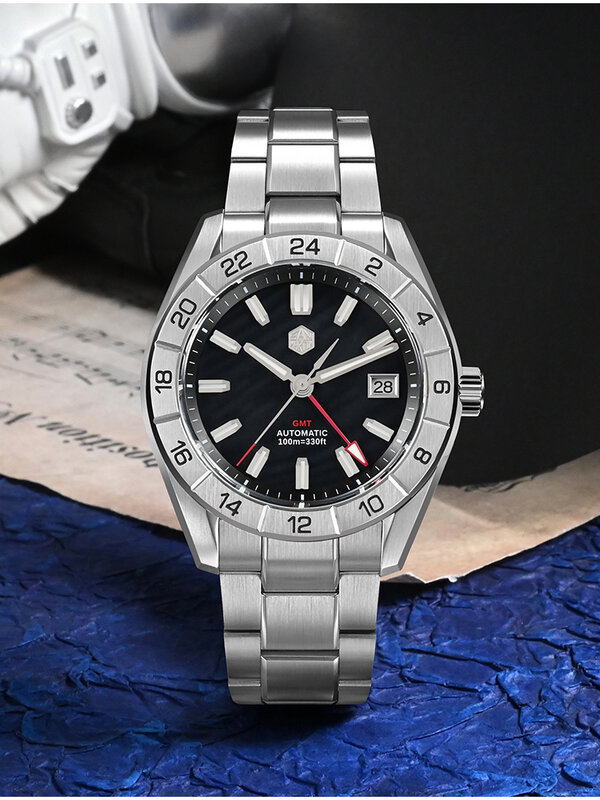 San Martin-relógios mecânicos automáticos para homens, relógio vestido de negócios, luxo MOP Dial, Sapphire Luminous 10Bar, NH34 GMT, 42mm, SN0130