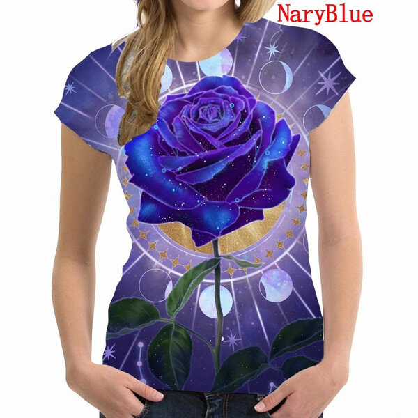 Vrouwen 3d Rose Bloemenprint T-Shirt Mode Dames T-Shirt Nieuwe Zomer Losse Dames Bloemen Print Top