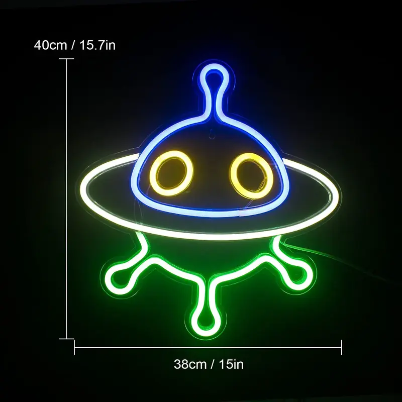 UFO الغريبة سفينة الفضاء الكون LED ضوء النيون علامات الأزرق الأصفر أضواء النيون لغرفة النوم الاكريليك النيون الجدار ضوء علامات