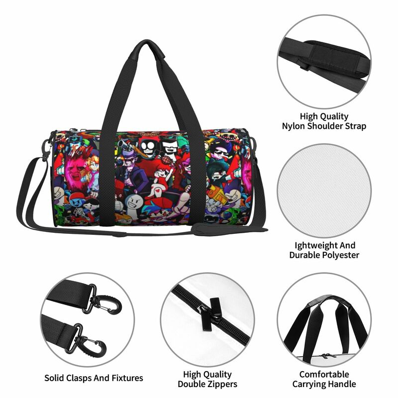 Borsa da viaggio personaggi del giocatore borsa da palestra Cartoon Doodle Weekend borse sportive bagaglio grande borsa personalizzata borsa da Fitness divertente per coppia