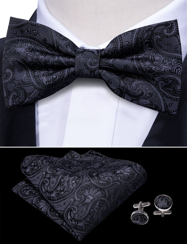 Мужской Шелковый смокинг с пейсли-рисунком, мужской платок, галстук-бабочка, Карманный платок, черный официальный широкий эластичный пояс для мужчин, Свадебная вечеринка, Barry.Wang
