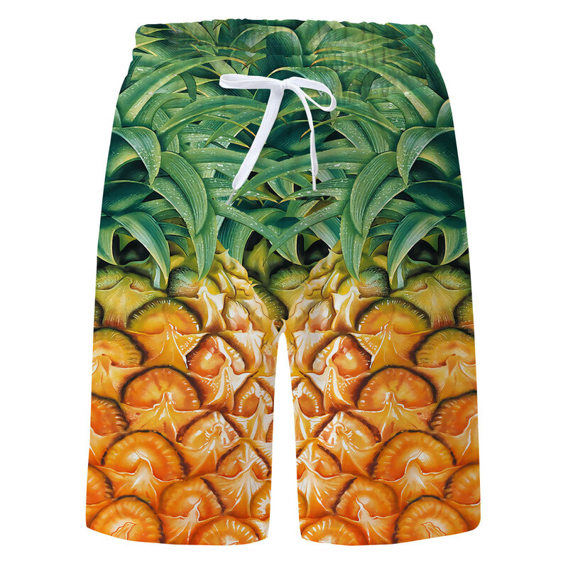 Calção de praia de malha respirável masculina, calça casual moda praia estampa 3D, moda verão, 2024