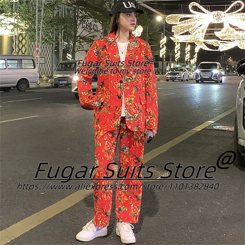 Cina moda rosso Jubilant abiti da uomo Slim Fit Peak risvolto su misura sposo smoking formale 2 pezzi set traje de hombre elegante