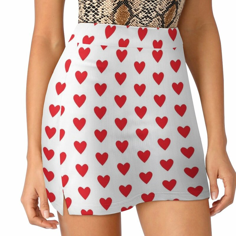 Falda de pantalón con patrón de corazones pequeños (rojo/blanco) a prueba de luz, ropa de verano, ropa femenina