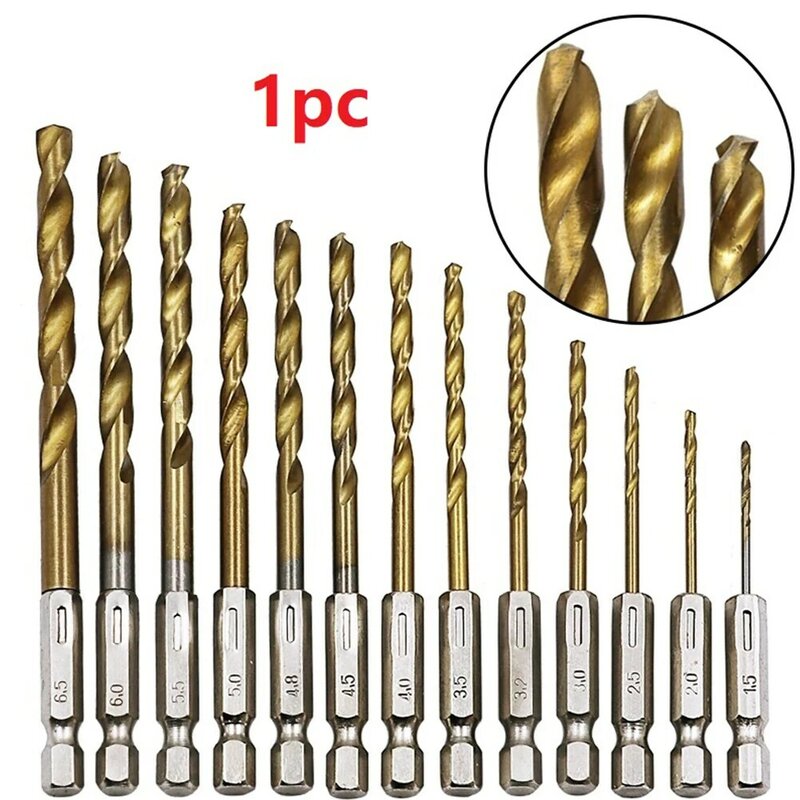 Broca de aço de alta velocidade, Hex Shank, 13 Diferentes, Aço, 4.0mm, 0.16 ", 4.5mm, 0.18", 4.8mm, 0.19 ", Ouro, Ferro, Novo