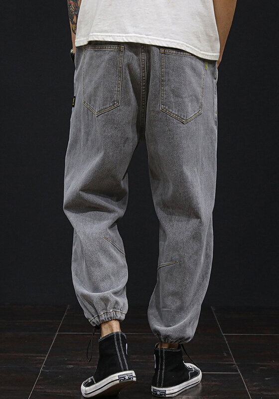 Джинсы мужские свободные, брюки-султанки из денима для молодых людей, брюки до щиколотки для бега на весну и лето